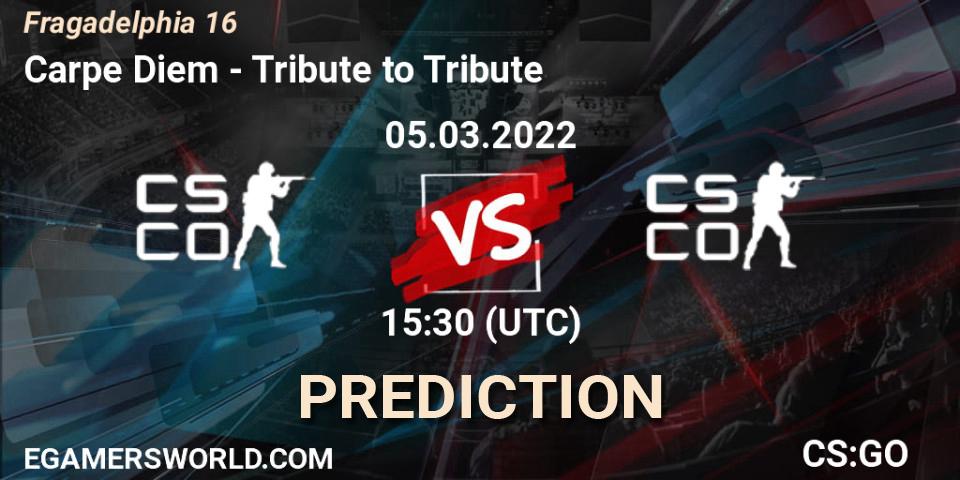 Carpe Diem vs Tribute to Tribute: Betting TIp, Match Prediction. 05.03.2022 at 15:55. Counter-Strike (CS2), Fragadelphia 16