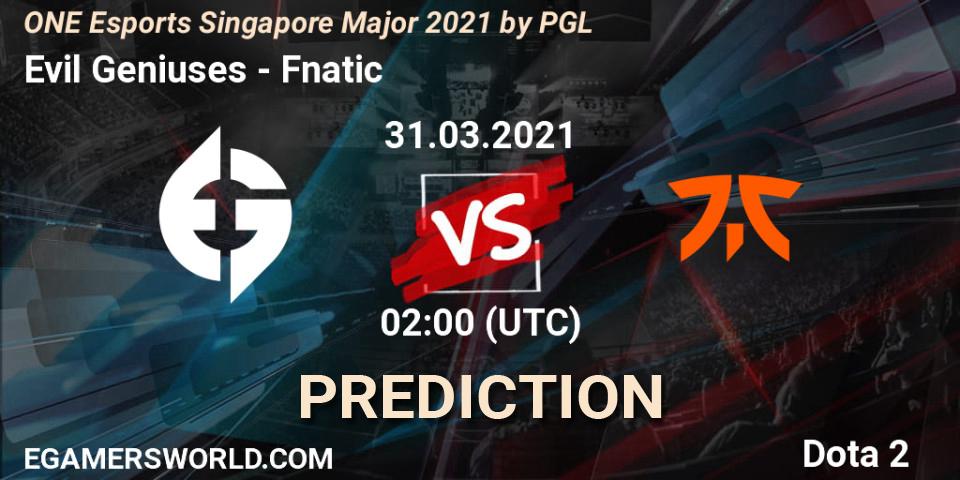 Evil Geniuses vs Fnatic: Betting TIp, Match Prediction. 31.03.21. Dota 2, ONE Esports Singapore Major 2021