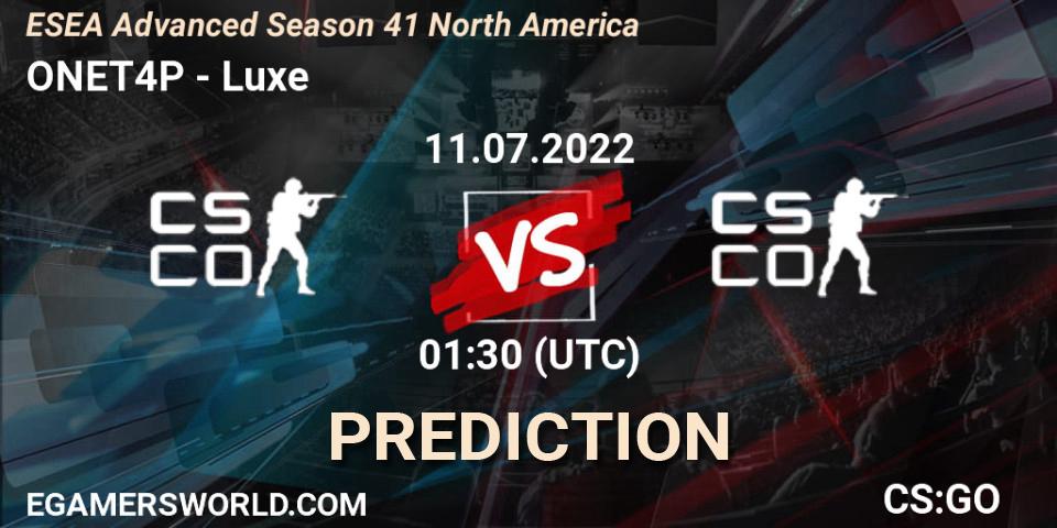 ONET4P vs Luxe: Betting TIp, Match Prediction. 11.07.22. CS2 (CS:GO), ESEA Advanced Season 41 North America