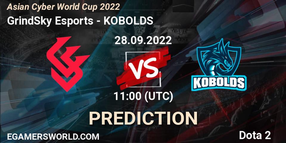 GrindSky Esports vs KOBOLDS: Betting TIp, Match Prediction. 28.09.2022 at 10:19. Dota 2, Asian Cyber World Cup 2022