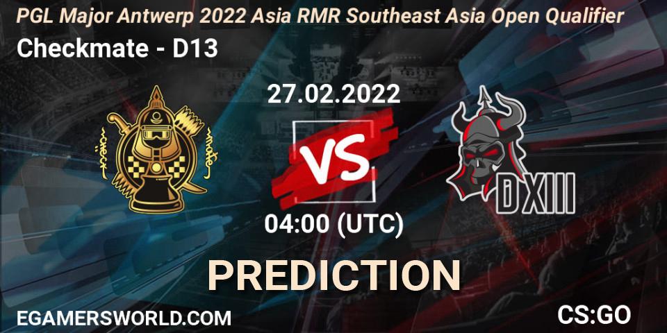 Checkmate vs D13: Betting TIp, Match Prediction. 27.02.22. CS2 (CS:GO), PGL Major Antwerp 2022 Asia RMR Southeast Asia Open Qualifier