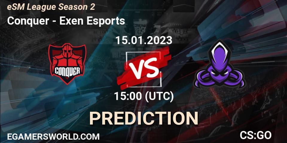 Conquer vs Exen Esports: Betting TIp, Match Prediction. 15.01.2023 at 15:00. Counter-Strike (CS2), eSM League Season 2
