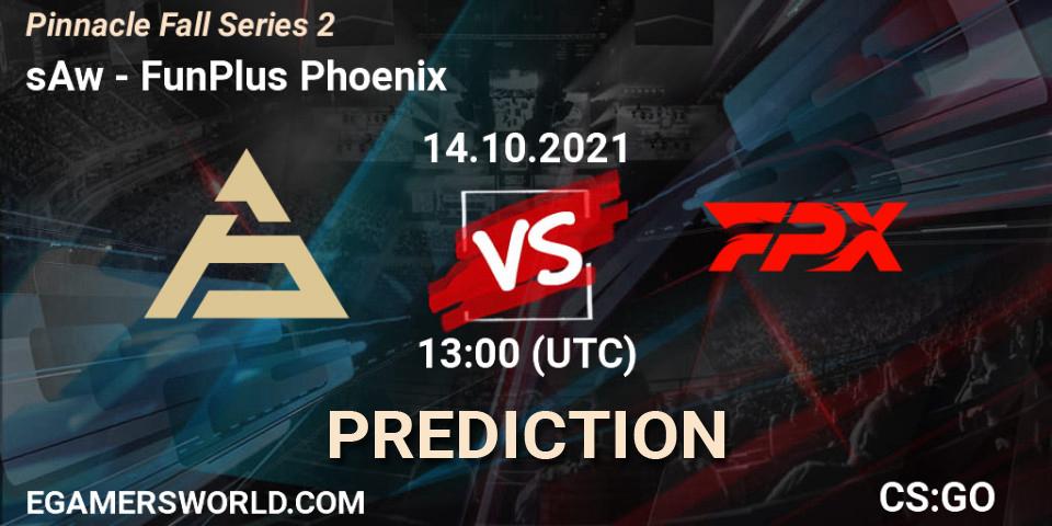 sAw vs FunPlus Phoenix: Betting TIp, Match Prediction. 14.10.2021 at 13:30. Counter-Strike (CS2), Pinnacle Fall Series #2