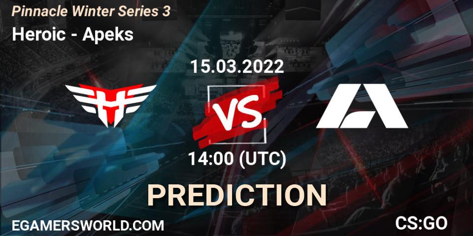 Heroic vs Apeks: Betting TIp, Match Prediction. 15.03.2022 at 14:00. Counter-Strike (CS2), Pinnacle Winter Series 3
