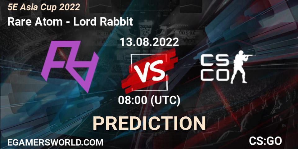 Rare Atom vs Lord Rabbit: Betting TIp, Match Prediction. 13.08.2022 at 08:00. Counter-Strike (CS2), 5E Asia Cup 2022
