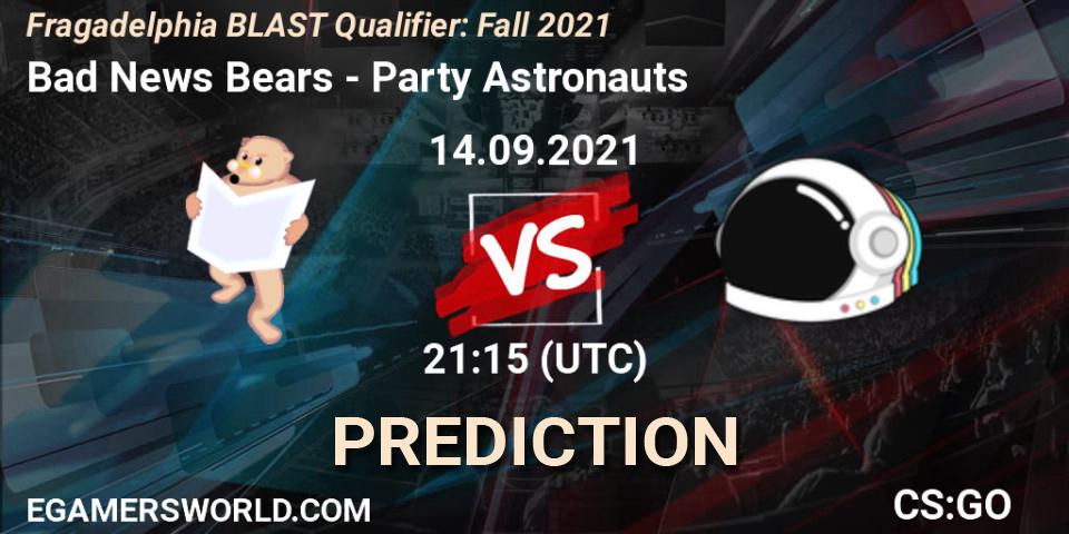 Bad News Bears vs Party Astronauts: Betting TIp, Match Prediction. 14.09.21. CS2 (CS:GO), Fragadelphia BLAST Qualifier: Fall 2021