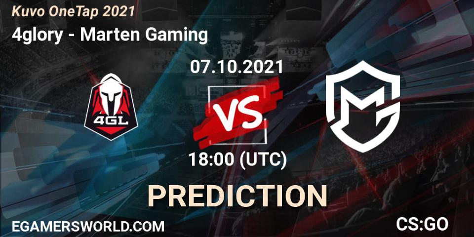 4glory vs Marten Gaming: Betting TIp, Match Prediction. 07.10.2021 at 18:30. Counter-Strike (CS2), Kuvo OneTap 2021