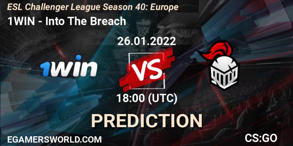 1WIN vs Into The Breach: Betting TIp, Match Prediction. 26.01.2022 at 18:00. Counter-Strike (CS2), ESL Challenger League Season 40: Europe