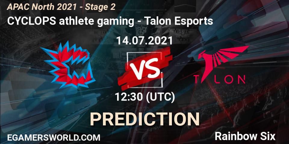 CYCLOPS athlete gaming vs Talon Esports: Betting TIp, Match Prediction. 14.07.2021 at 12:30. Rainbow Six, APAC North 2021 - Stage 2