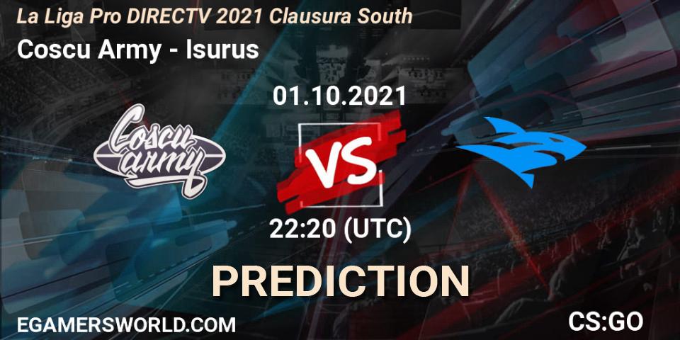 Coscu Army vs Isurus: Betting TIp, Match Prediction. 01.10.2021 at 22:00. Counter-Strike (CS2), La Liga Season 4: Sur Pro Division - Clausura
