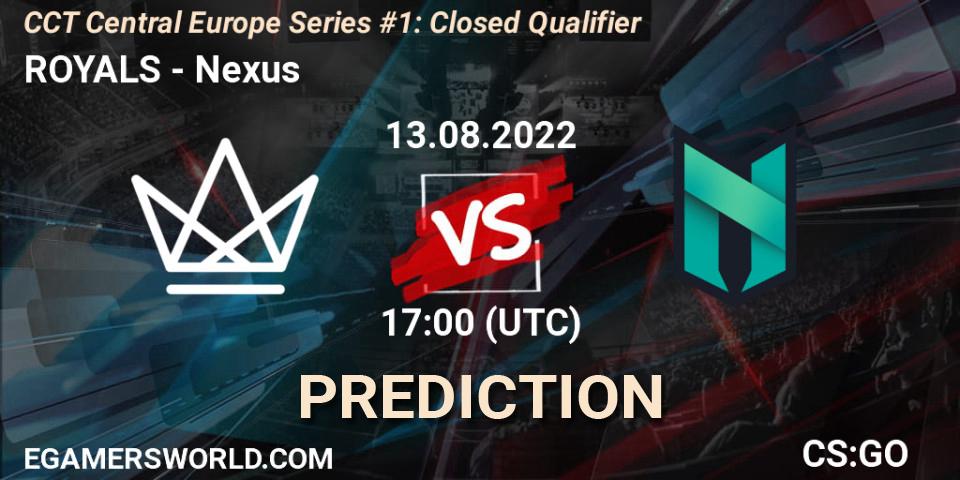 ROYALS vs Nexus: Betting TIp, Match Prediction. 13.08.2022 at 17:00. Counter-Strike (CS2), CCT Central Europe Series #1: Closed Qualifier