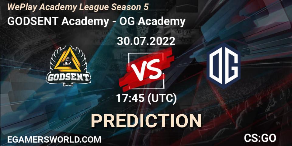 GODSENT Academy vs OG Academy: Betting TIp, Match Prediction. 30.07.2022 at 17:45. Counter-Strike (CS2), WePlay Academy League Season 5
