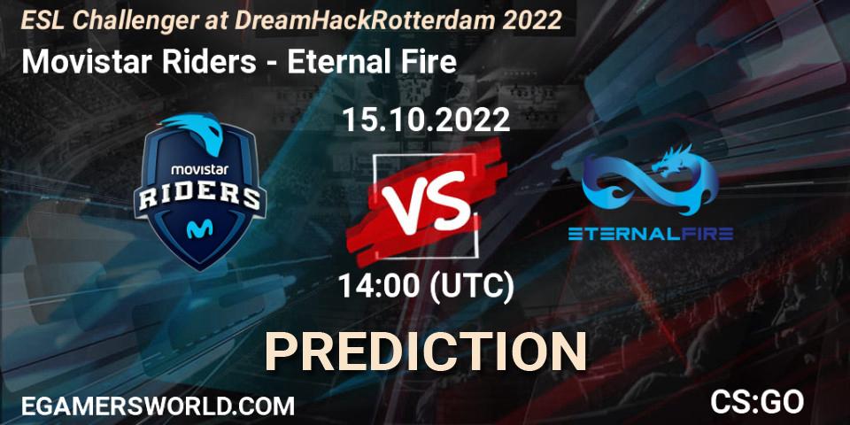 Movistar Riders vs Eternal Fire: Betting TIp, Match Prediction. 15.10.2022 at 14:00. Counter-Strike (CS2), ESL Challenger at DreamHack Rotterdam 2022