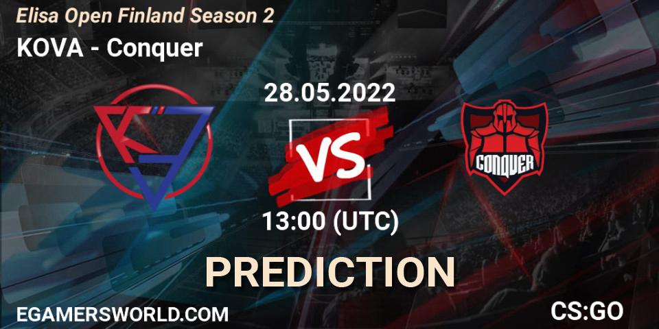 KOVA vs Conquer: Betting TIp, Match Prediction. 28.05.2022 at 13:00. Counter-Strike (CS2), Elisa Open Finland Season 2