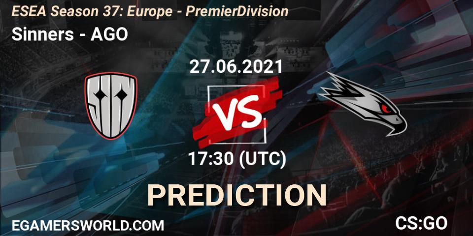 Sinners vs AGO: Betting TIp, Match Prediction. 27.06.2021 at 17:30. Counter-Strike (CS2), ESEA Season 37: Europe - Premier Division