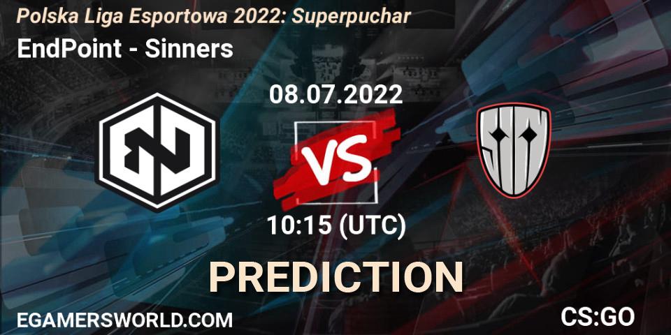 EndPoint vs Sinners: Betting TIp, Match Prediction. 08.07.2022 at 11:00. Counter-Strike (CS2), Polska Liga Esportowa 2022: Superpuchar