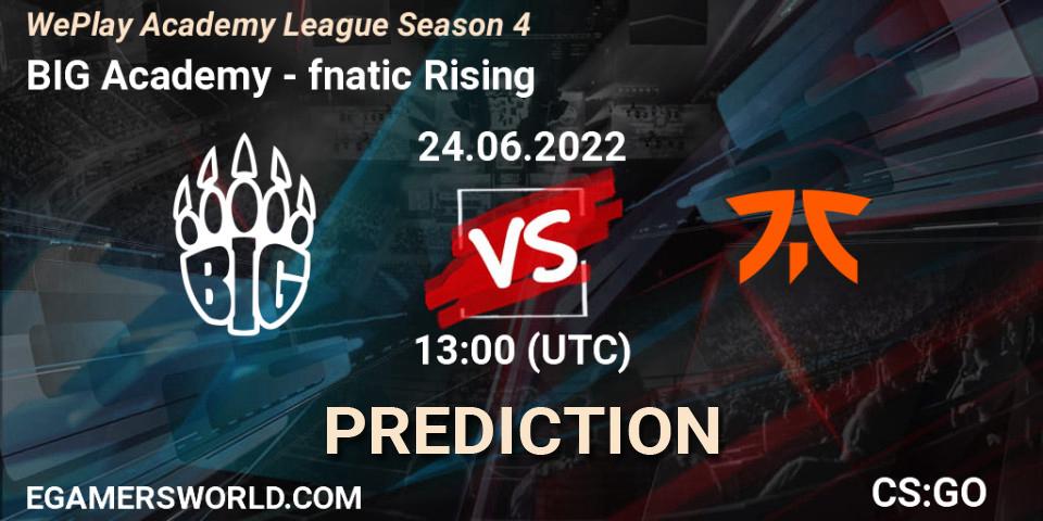 BIG Academy vs fnatic Rising: Betting TIp, Match Prediction. 24.06.2022 at 13:10. Counter-Strike (CS2), WePlay Academy League Season 4