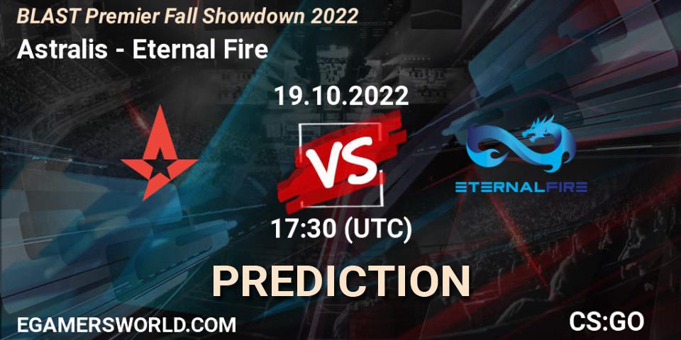 Astralis vs Eternal Fire: Betting TIp, Match Prediction. 19.10.2022 at 17:15. Counter-Strike (CS2), BLAST Premier Fall Showdown 2022 Europe