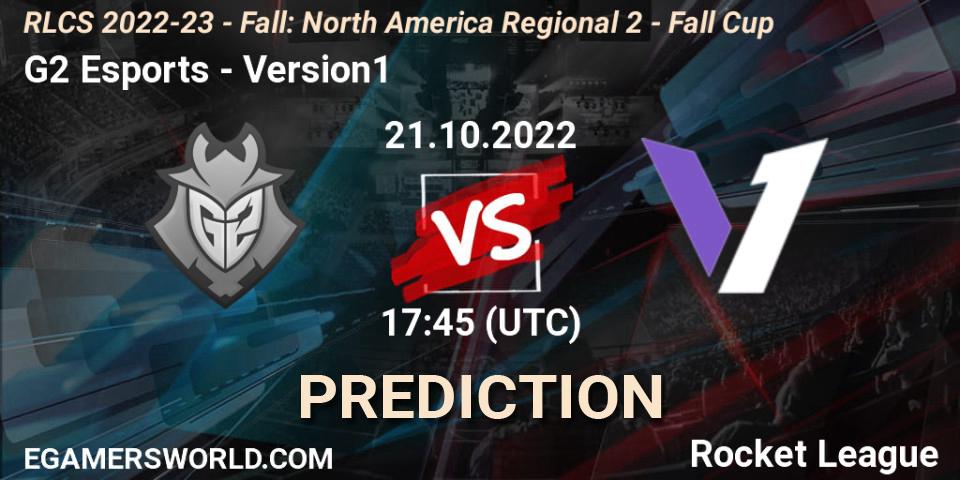G2 Esports vs Version1: Betting TIp, Match Prediction. 21.10.2022 at 17:45. Rocket League, RLCS 2022-23 - Fall: North America Regional 2 - Fall Cup