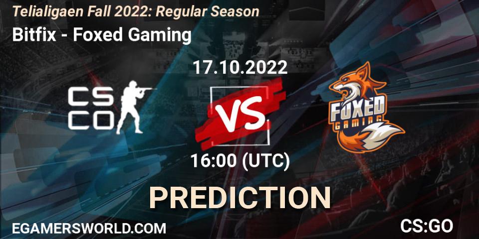 Bitfix vs Foxed Gaming: Betting TIp, Match Prediction. 17.10.2022 at 16:00. Counter-Strike (CS2), Telialigaen Fall 2022: Regular Season