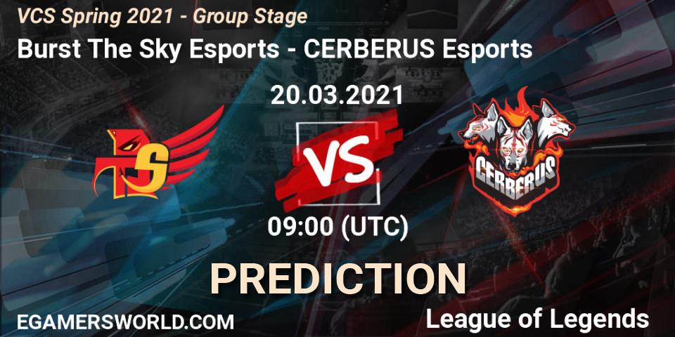 Burst The Sky Esports vs CERBERUS Esports: Betting TIp, Match Prediction. 20.03.2021 at 10:00. LoL, VCS Spring 2021 - Group Stage