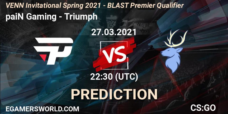 paiN Gaming vs Triumph: Betting TIp, Match Prediction. 27.03.2021 at 22:30. Counter-Strike (CS2), VENN Invitational Spring 2021 - BLAST Premier Qualifier