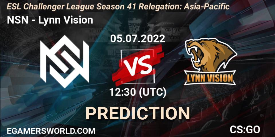 NSN vs Lynn Vision: Betting TIp, Match Prediction. 05.07.2022 at 12:30. Counter-Strike (CS2), ESL Challenger League Season 41 Relegation: Asia-Pacific