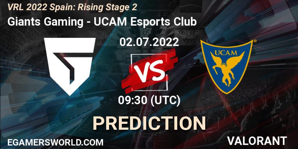 Giants Gaming vs UCAM Esports Club: Betting TIp, Match Prediction. 02.07.2022 at 09:30. VALORANT, VRL 2022 Spain: Rising Stage 2