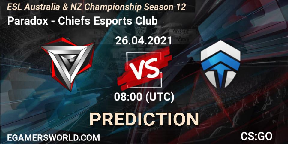 Paradox vs Chiefs Esports Club: Betting TIp, Match Prediction. 26.04.21. CS2 (CS:GO), ESL Australia & NZ Championship Season 12