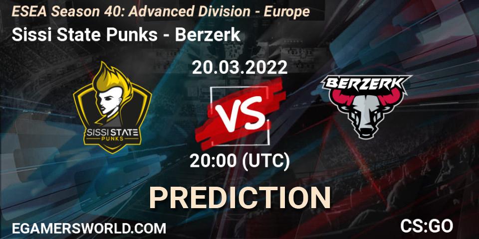Sissi State Punks vs Berzerk: Betting TIp, Match Prediction. 20.03.22. CS2 (CS:GO), ESEA Season 40: Advanced Division - Europe