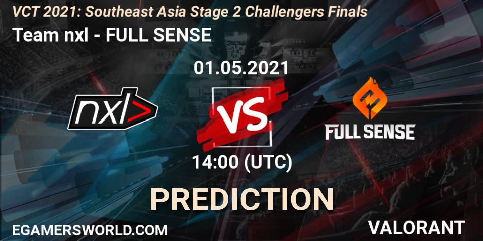 Team nxl vs FULL SENSE: Betting TIp, Match Prediction. 01.05.2021 at 15:30. VALORANT, VCT 2021: Southeast Asia Stage 2 Challengers Finals