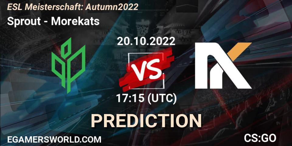 Sprout vs Morekats: Betting TIp, Match Prediction. 24.10.2022 at 19:15. Counter-Strike (CS2), ESL Meisterschaft: Autumn 2022