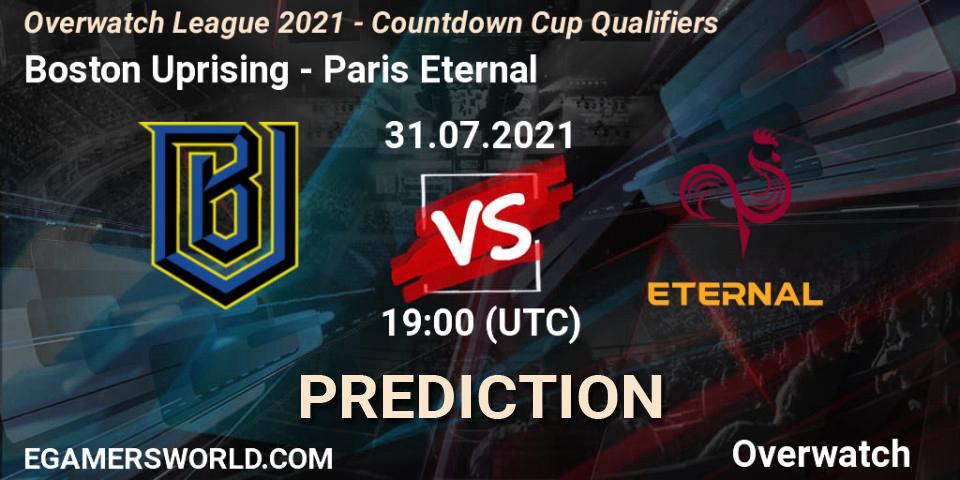 Boston Uprising vs Paris Eternal: Betting TIp, Match Prediction. 31.07.21. Overwatch, Overwatch League 2021 - Countdown Cup Qualifiers