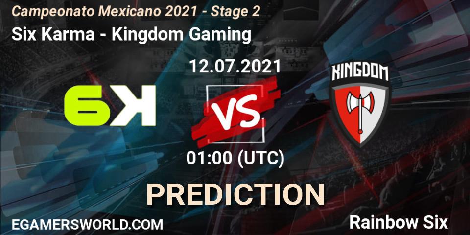 Six Karma vs Kingdom Gaming: Betting TIp, Match Prediction. 12.07.2021 at 01:00. Rainbow Six, Campeonato Mexicano 2021 - Stage 2
