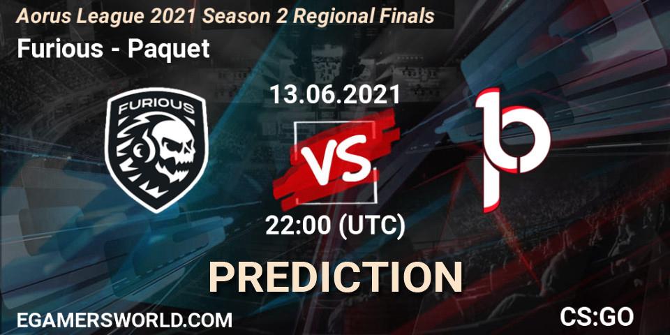 Furious vs Paquetá: Betting TIp, Match Prediction. 13.06.2021 at 22:10. Counter-Strike (CS2), Aorus League 2021 Season 2 Regional Finals