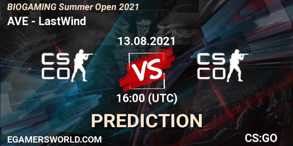 AVE vs LastWind: Betting TIp, Match Prediction. 13.08.2021 at 16:00. Counter-Strike (CS2), BIOGAMING Summer Open 2021
