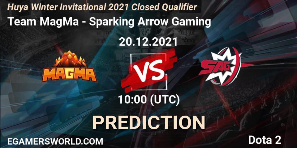 Team MagMa vs Sparking Arrow Gaming: Betting TIp, Match Prediction. 20.12.2021 at 09:40. Dota 2, Huya Winter Invitational 2021 Closed Qualifier