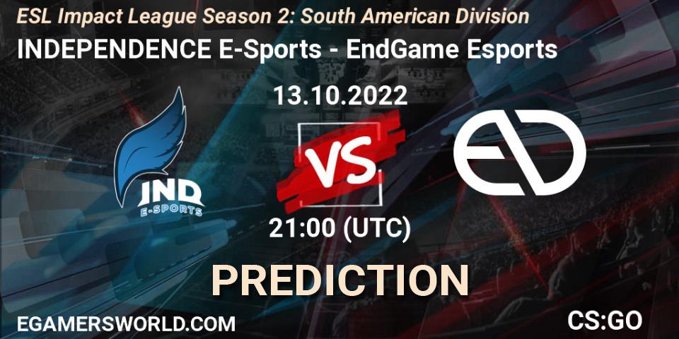 INDEPENDENCE E-Sports vs EndGame Esports: Betting TIp, Match Prediction. 13.10.22. CS2 (CS:GO), ESL Impact League Season 2: South American Division