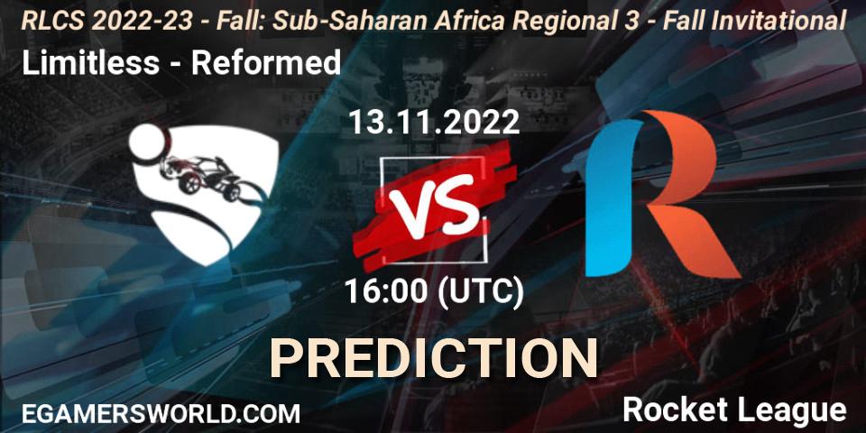 Limitless vs Reformed: Betting TIp, Match Prediction. 13.11.2022 at 16:00. Rocket League, RLCS 2022-23 - Fall: Sub-Saharan Africa Regional 3 - Fall Invitational