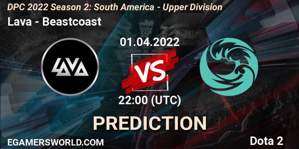 Lava vs Beastcoast: Betting TIp, Match Prediction. 01.04.2022 at 22:06. Dota 2, DPC 2021/2022 Tour 2 (Season 2): SA Division I (Upper)
