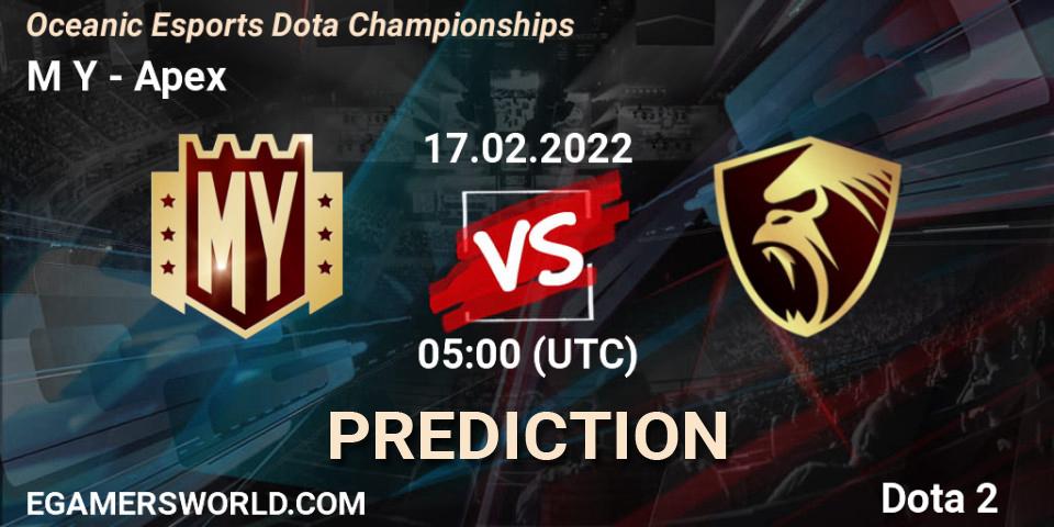 M Y vs Apex: Betting TIp, Match Prediction. 17.02.2022 at 05:13. Dota 2, Oceanic Esports Dota Championships