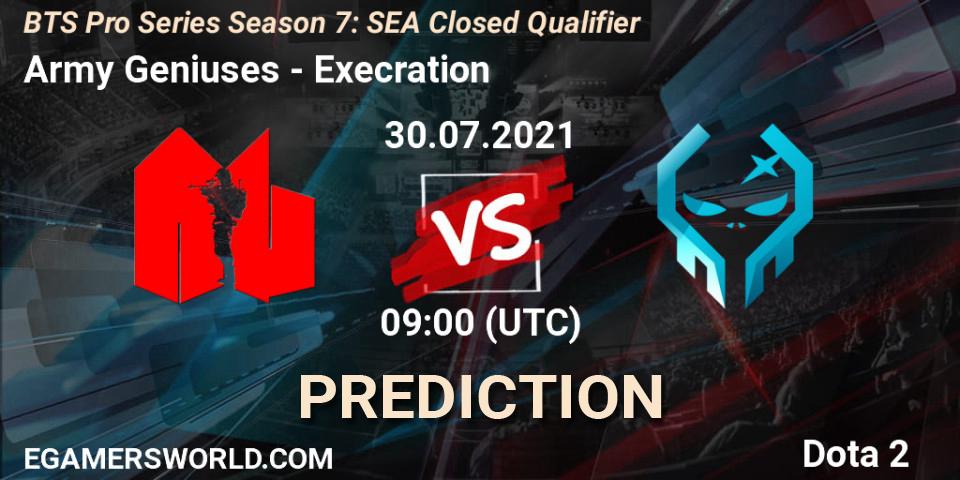 Army Geniuses vs Execration: Betting TIp, Match Prediction. 30.07.2021 at 08:16. Dota 2, BTS Pro Series Season 7: SEA Closed Qualifier