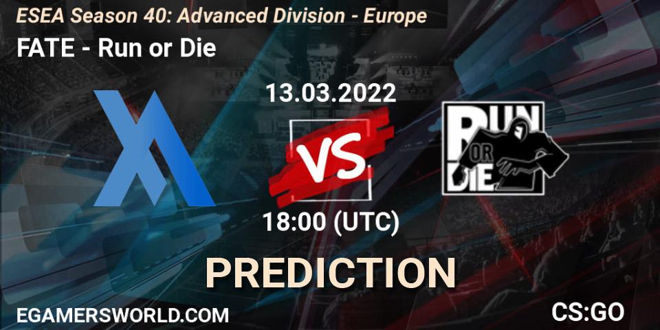 FATE vs Run or Die: Betting TIp, Match Prediction. 13.03.22. CS2 (CS:GO), ESEA Season 40: Advanced Division - Europe