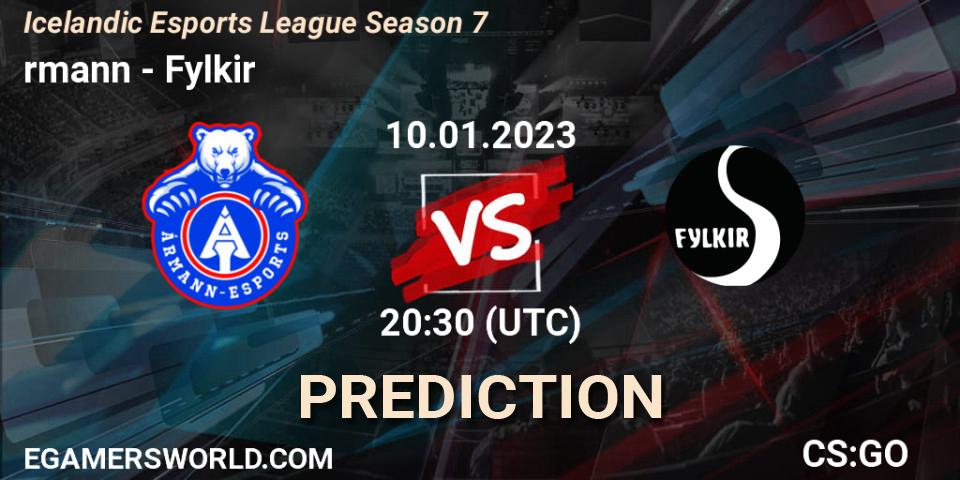 Ármann vs Fylkir: Betting TIp, Match Prediction. 12.01.2023 at 19:30. Counter-Strike (CS2), Icelandic Esports League Season 7