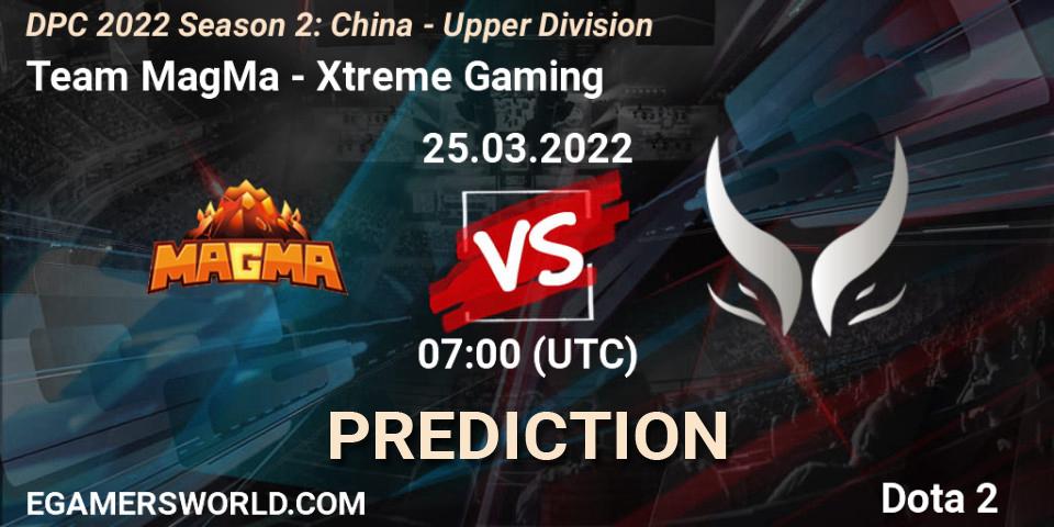 Team MagMa vs Xtreme Gaming: Betting TIp, Match Prediction. 25.03.2022 at 07:31. Dota 2, DPC 2021/2022 Tour 2 (Season 2): China Division I (Upper)