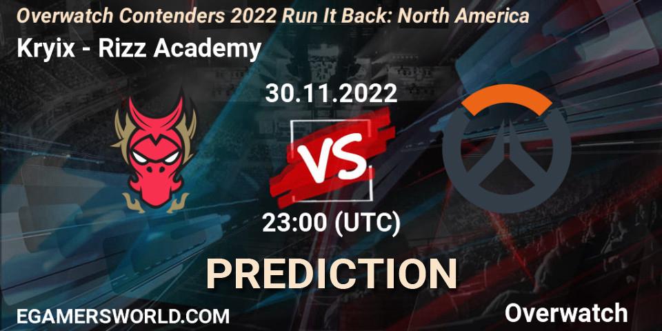 Kryix vs Rizz Academy: Betting TIp, Match Prediction. 30.11.2022 at 23:00. Overwatch, Overwatch Contenders 2022 Run It Back: North America