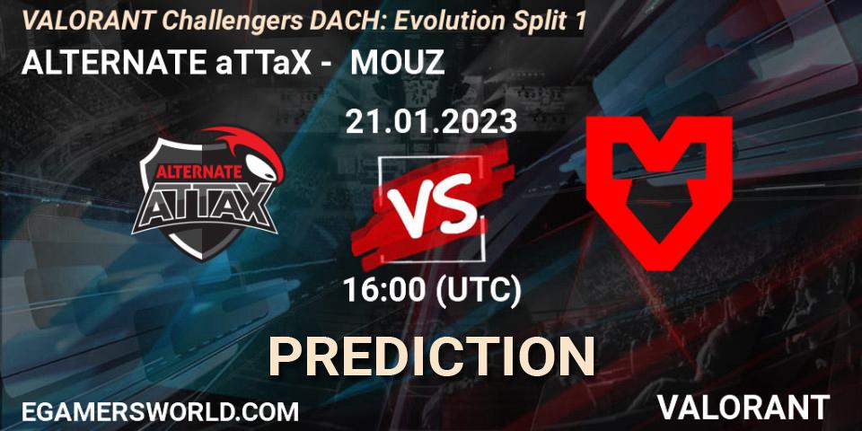 ALTERNATE aTTaX vs MOUZ: Betting TIp, Match Prediction. 21.01.2023 at 16:00. VALORANT, VALORANT Challengers 2023 DACH: Evolution Split 1