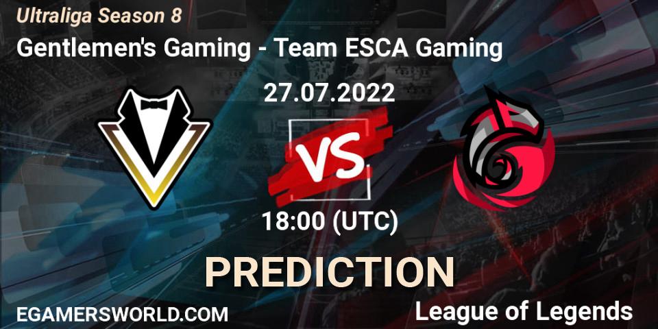 Gentlemen's Gaming vs Team ESCA Gaming: Betting TIp, Match Prediction. 27.07.2022 at 18:45. LoL, Ultraliga Season 8
