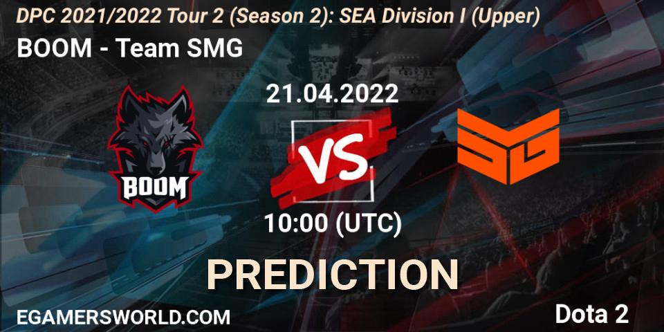 BOOM vs Team SMG: Betting TIp, Match Prediction. 21.04.2022 at 10:43. Dota 2, DPC 2021/2022 Tour 2 (Season 2): SEA Division I (Upper)