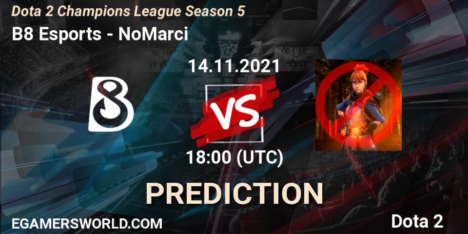 B8 Esports vs NoMarci: Betting TIp, Match Prediction. 14.11.2021 at 18:00. Dota 2, Dota 2 Champions League 2021 Season 5
